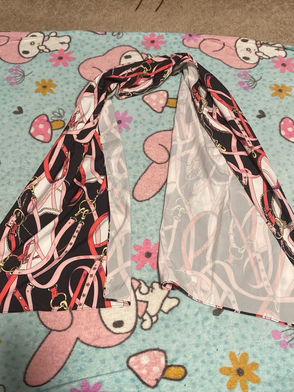 Pink and Black Chain-Print Scarf